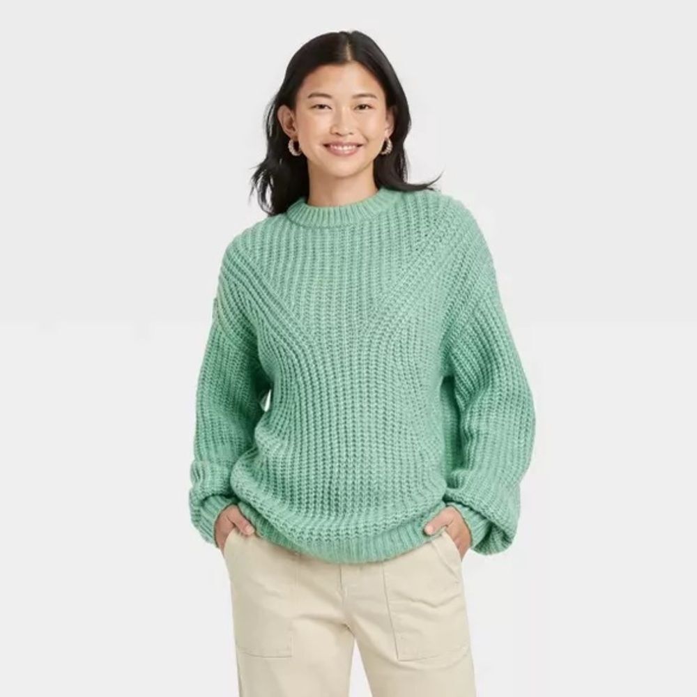 A New Day Chunky Knit Crewneck Sweater in Seafoam